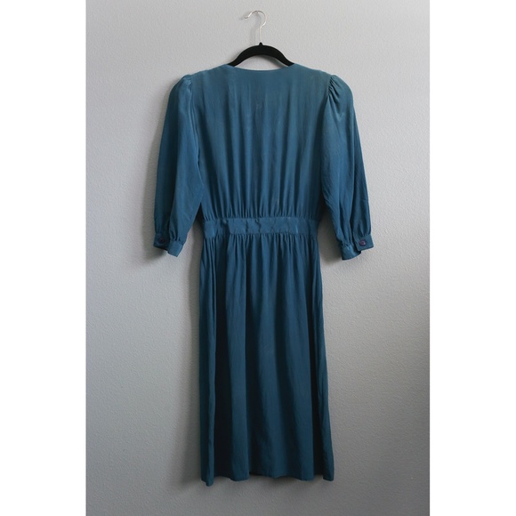 Vintage 80s Maggy London Blue Silk Summer Dress - Picture 4 of 6